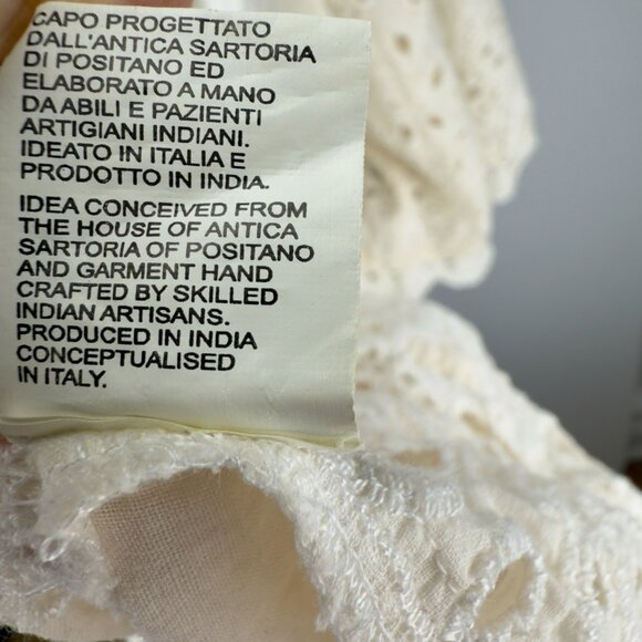 ANTICA SARTORIA Beach Babydoll Eyelet Laceβ Puffed Sleeves Beaded White Mini OS - Picture 9 of 10